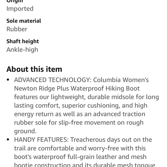 Columbia Women's 7.5 7 1/2 Newton Ridge Plus black hiking boots waterproof - Picture 6 of 8